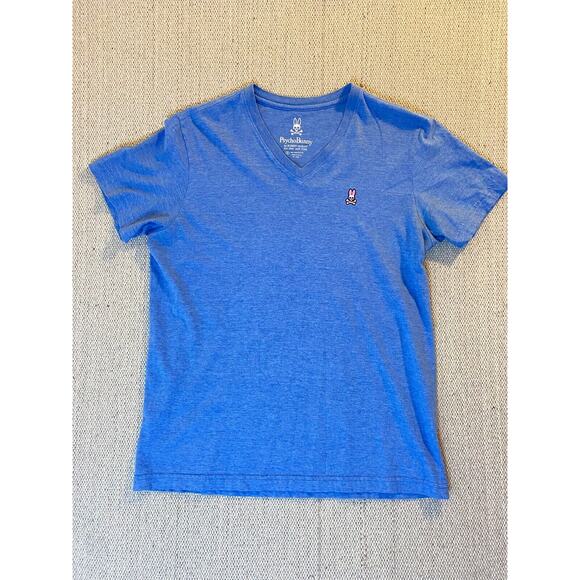 Psycho Bunny Mens V-Neck Blue Shirt Size 7 XL Robert Godley Short Sleeve - Picture 1 of 8